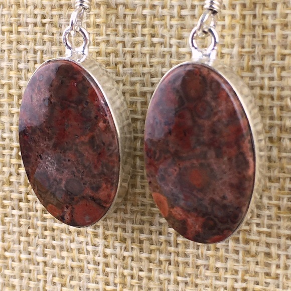 New Jasper Stone Hook Dangle Silver Earrings - Picture 6 of 7